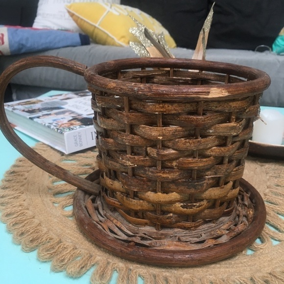 *Vintage* Boho Wicker Teacup Planter Cottagecore - Picture 5 of 9